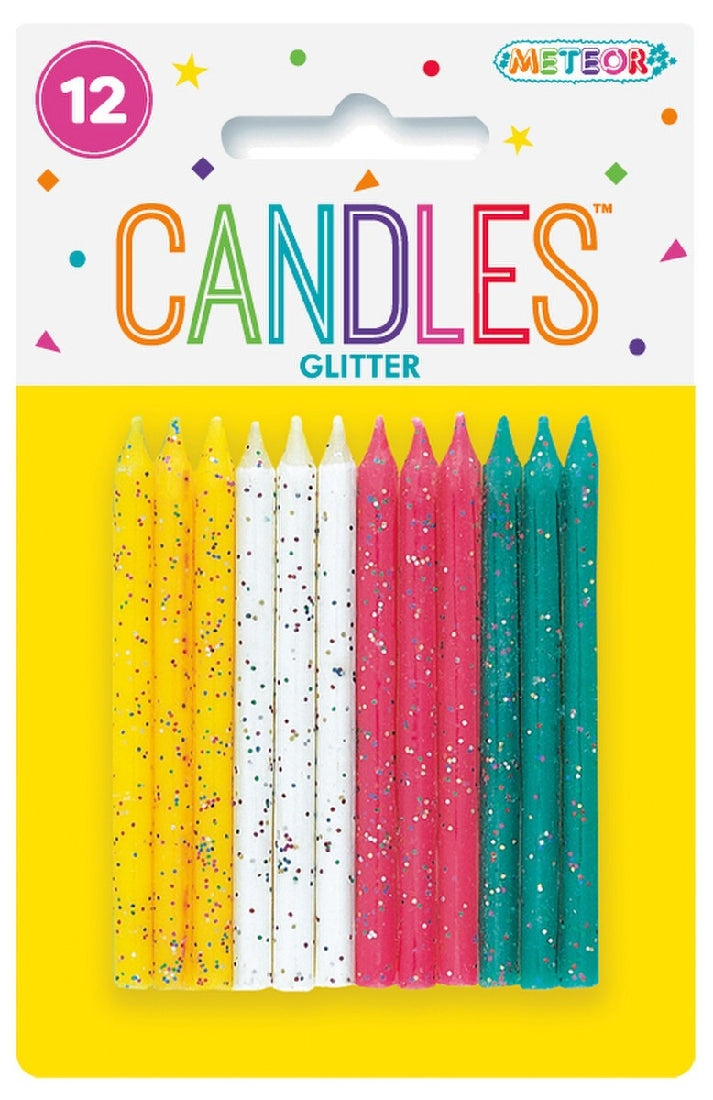 Multi Coloured Glitter Candles 12pk