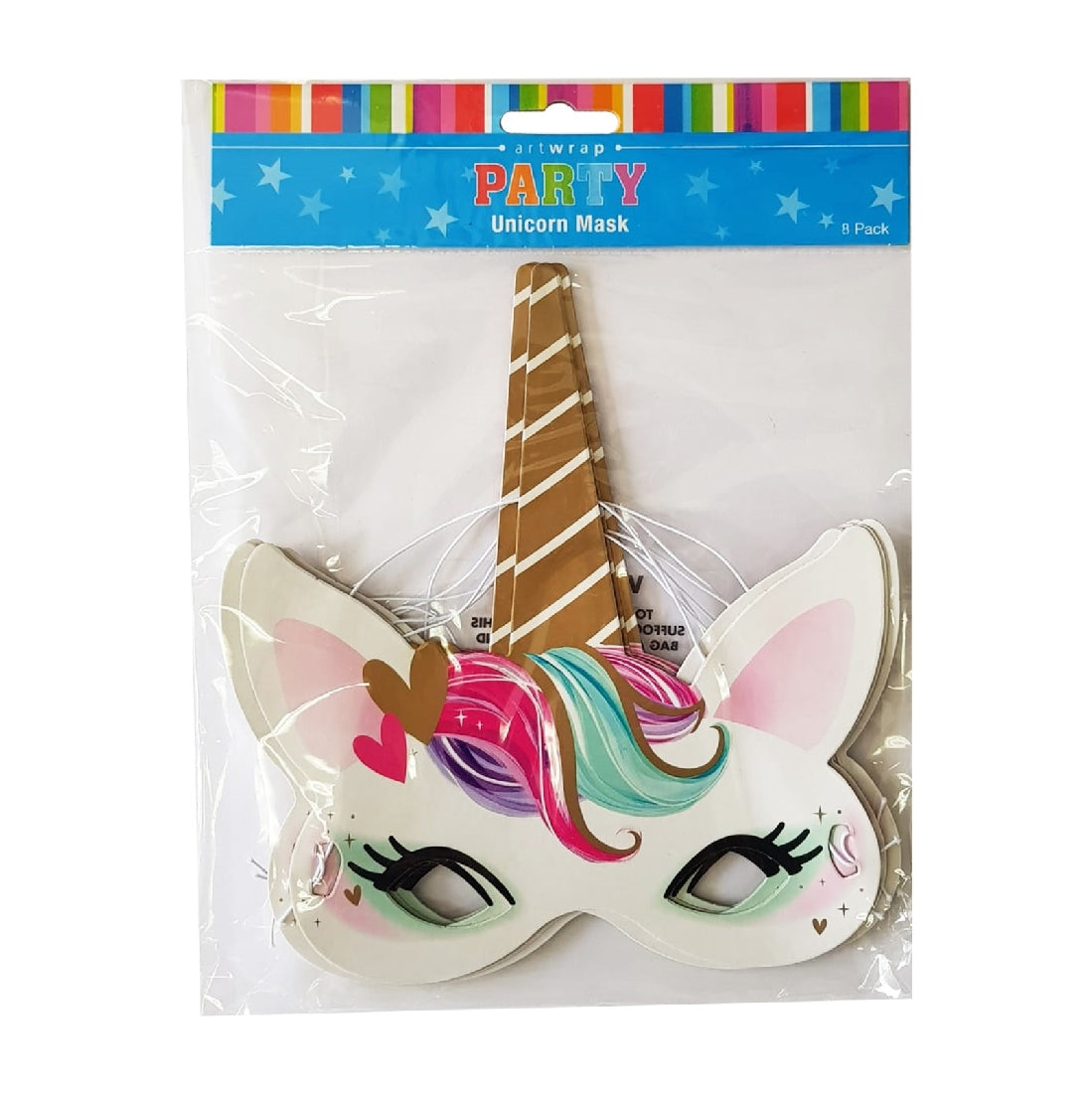 Unicorn Hearts Party Masks 8pk