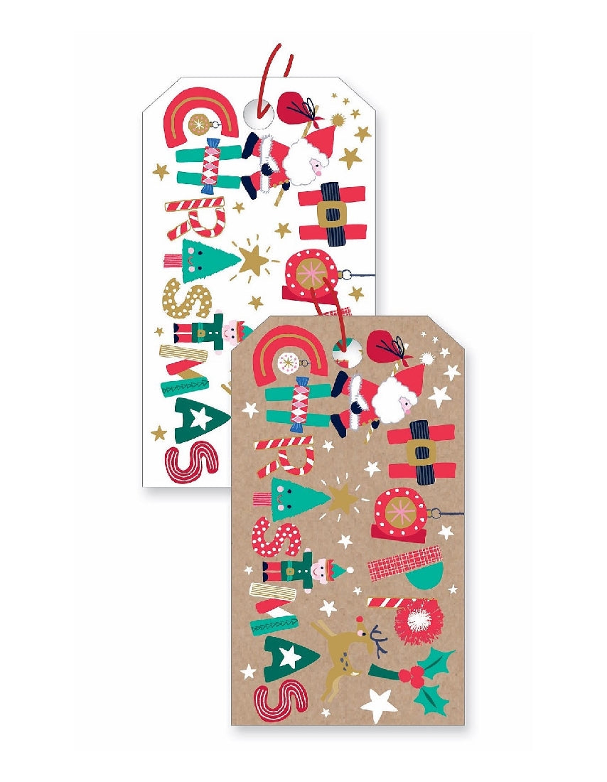 Happy Christmas Embossed Gift Tags 10pk