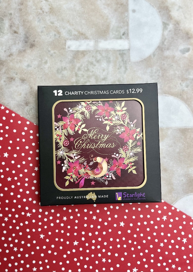 Poinsetta Wreath Charity Christmas Cards Box Of 12