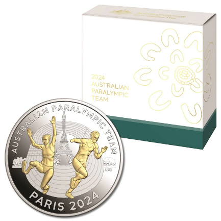 $5 2024 Australian Paralympic Team Gold Plated Silver Proof