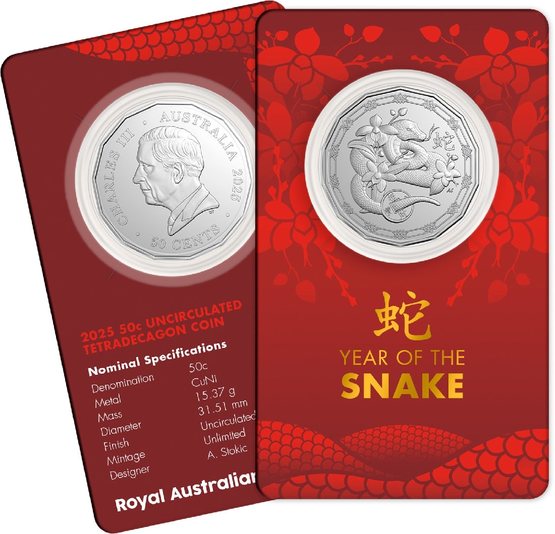 2025 50c Lunar Calendar - Year Of The Snake Tetradecagon Uncirculated Coin