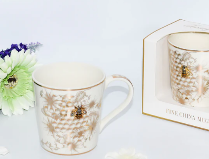 Honeycomb Bees Fine China Mug