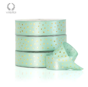 Vandoros Foil Satin Starry Night Mint/gold Ribbon