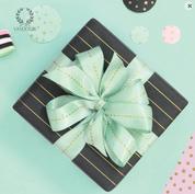 Vandoros Foil Satin Stitch Mint/gold Ribbon