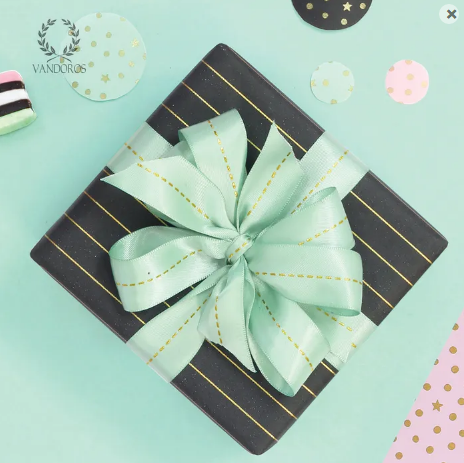 Vandoros Foil Satin Stitch Mint/gold Ribbon
