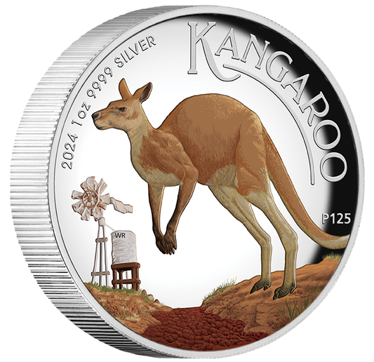 2024 Australian Kangaroo 1oz Silver Proof High Relief Coloured Perth Mint Presentation Case & Coa 