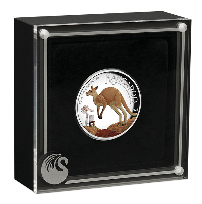 2024 Australian Kangaroo 1oz Silver Proof High Relief Coloured Perth Mint Presentation Case & Coa 