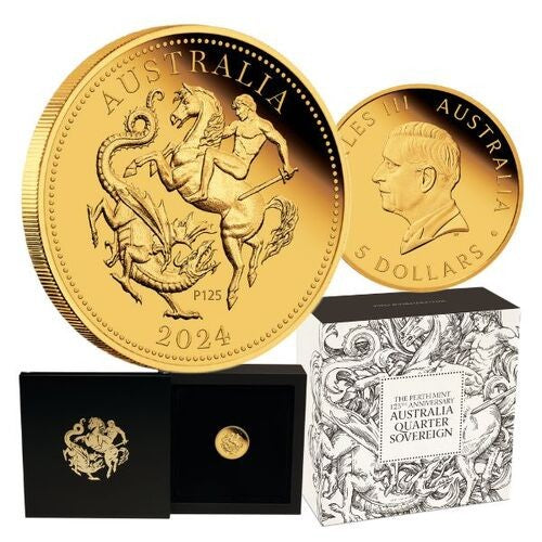 2024 $5 The Perth Mint 125th Anniversary Australia Quarter Sovereign Gold Proof Coin 