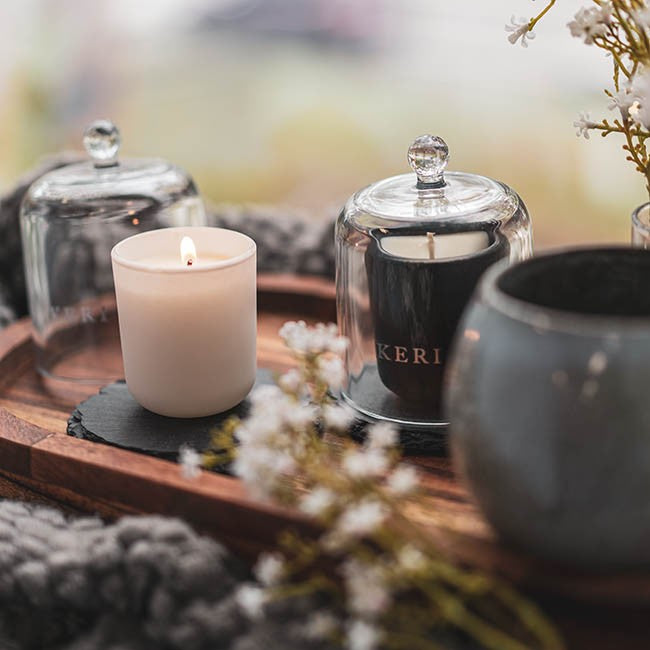 Slate Cloche Soy Candle Set Nactarine Blossom