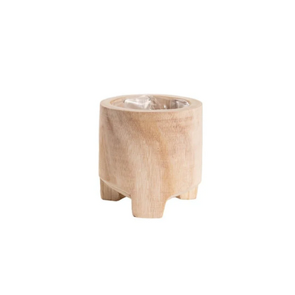 Woodcraft Wooden Cylinder Pot With Short Feet