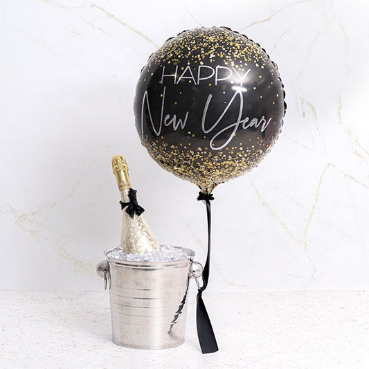 Black & Gold Confetti Happy New Year 17inch Foil Balloon