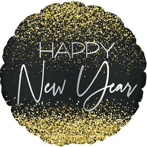 Black & Gold Confetti Happy New Year 17inch Foil Balloon