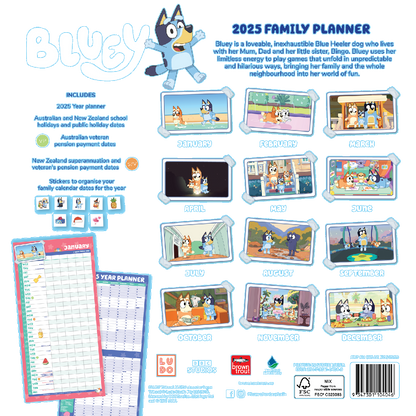 2025 12 Month Bluey Family Planner Wall Calendar