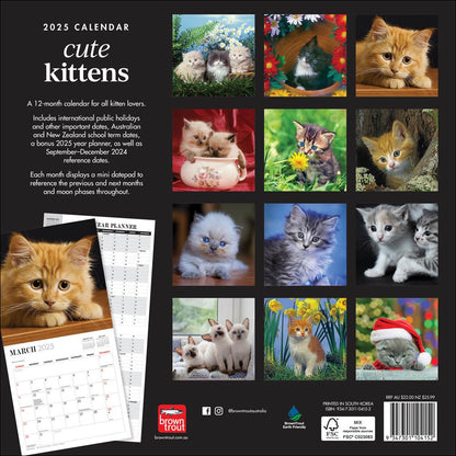 2025 12 Month Cute Kittens Wall Calendar