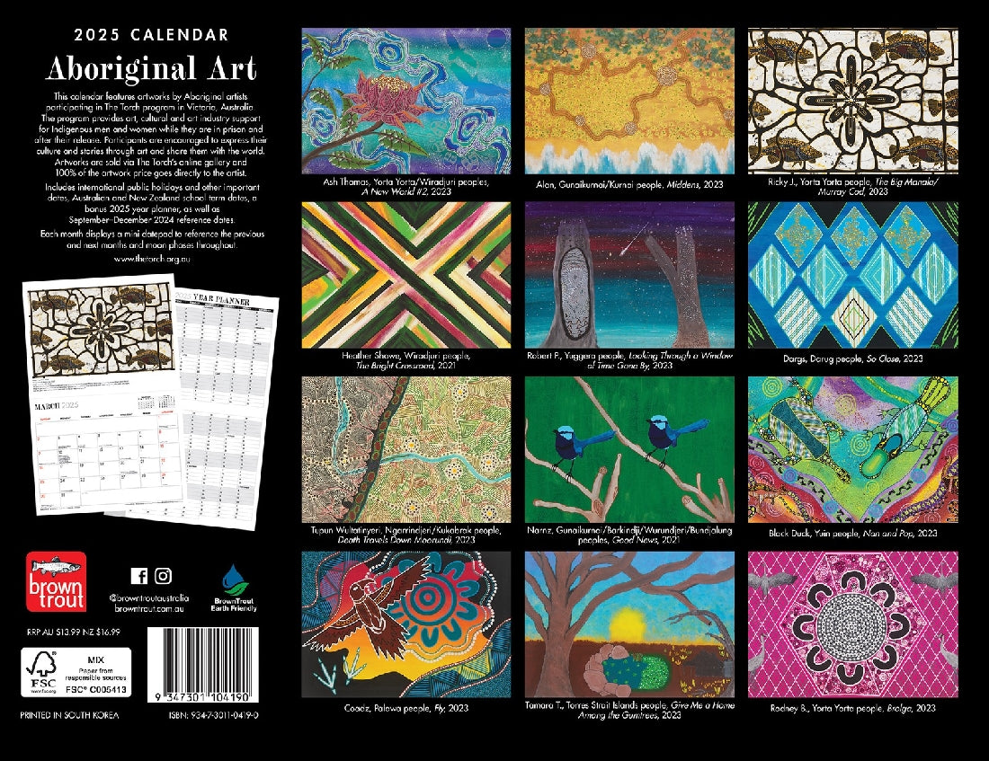 2025 12 Month Aboriginal Art Horizontal Wall Calendar