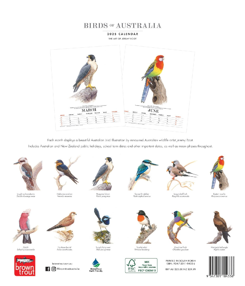 2025 12 Month Birds Of Australia The Art Of Jeremy Boot Deluxe Large Wall Calendar