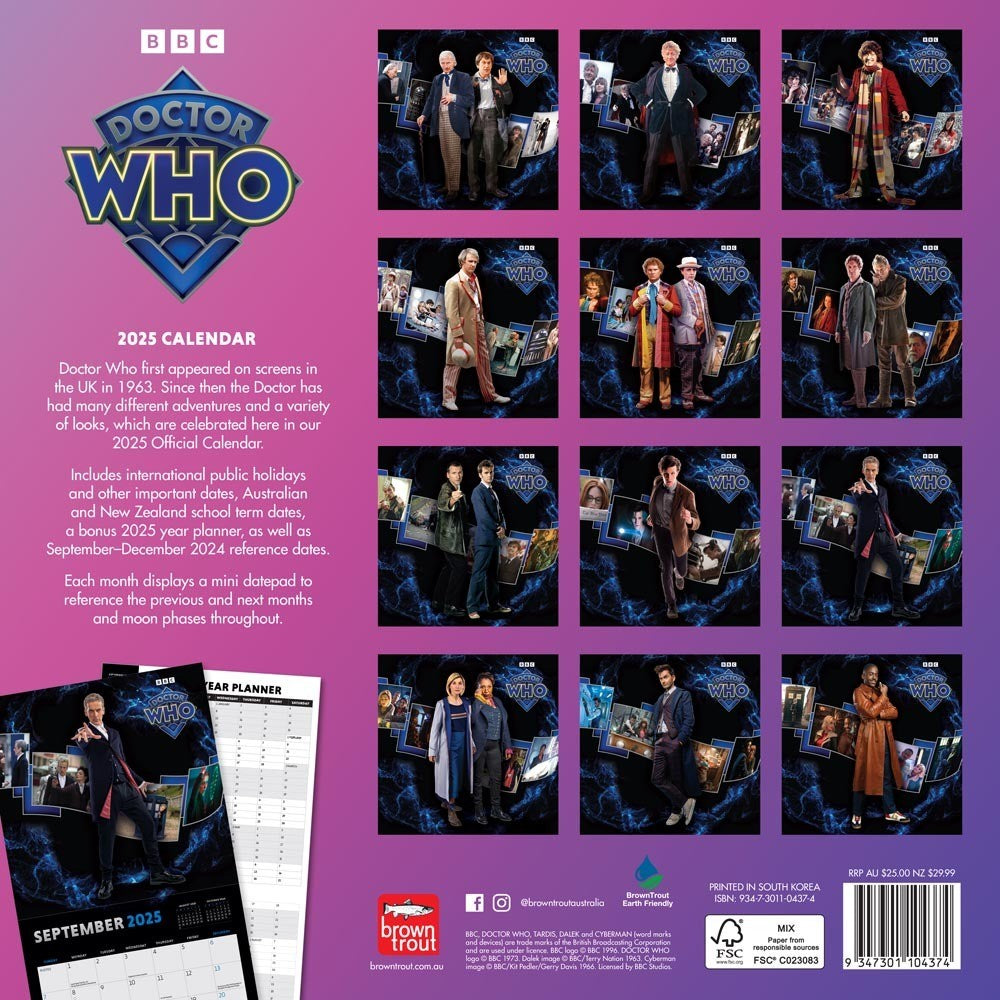 2025 12 Month Doctor Who Wall Calendar