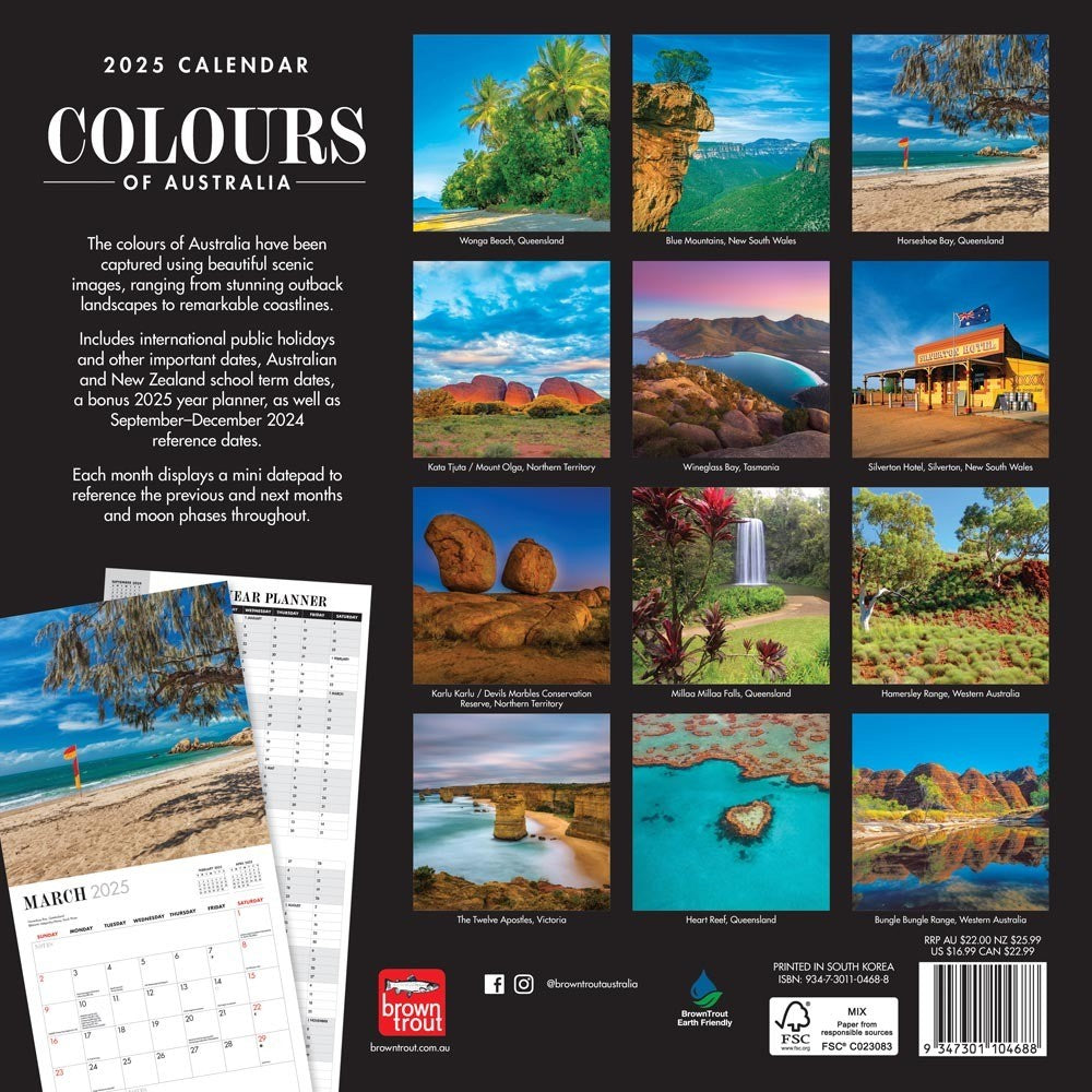 2025 12 Month Colours Of Australia Wall Calendar