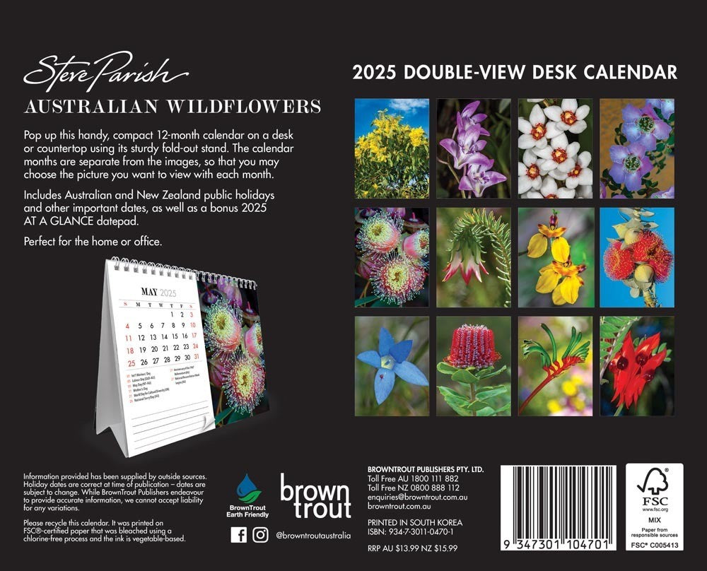 2025 12 Month Australian Wildflowers Double View Desk Calendar