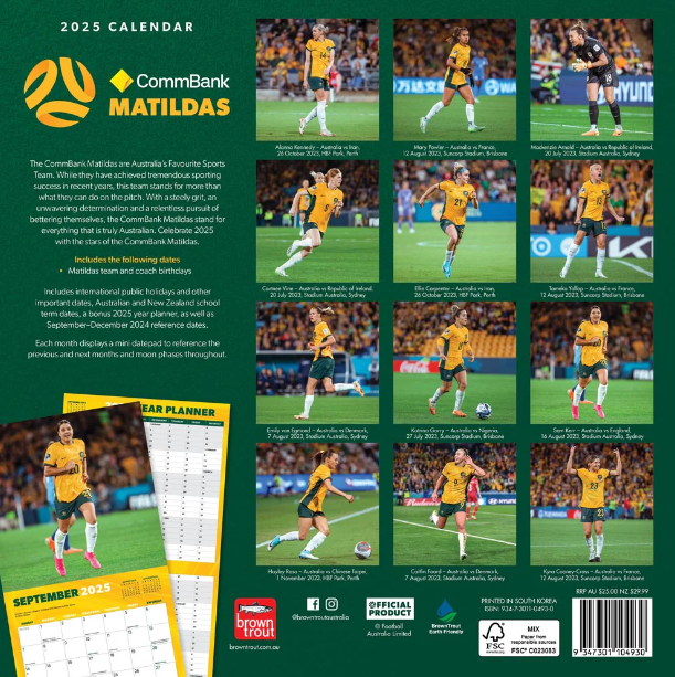 2025 12 Month Matildas Wall Calendar