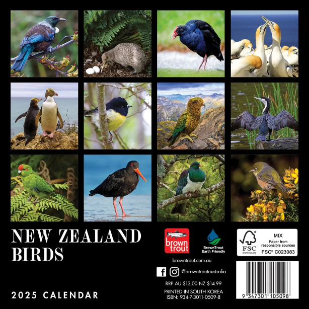 2025 12 Month New Zealand Birds Mini Calendar