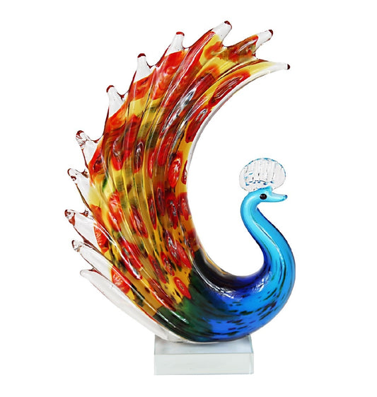 Rikaro Multicoloured Dancing Peacock Art Glass Sculpture 