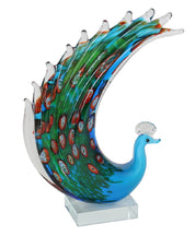 Rikaro Natural Dancing Peacock Art Glass Sculpture 