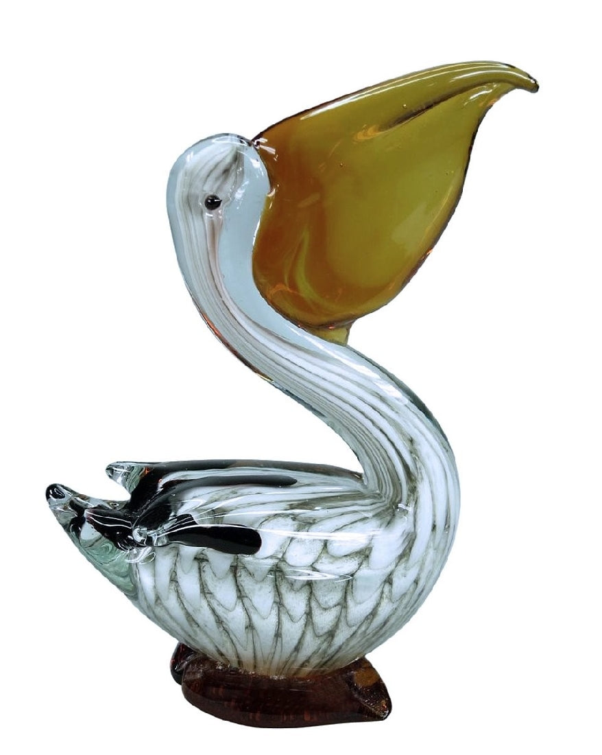 Rikaro Black & White Pelican Art Glass Sculpture 