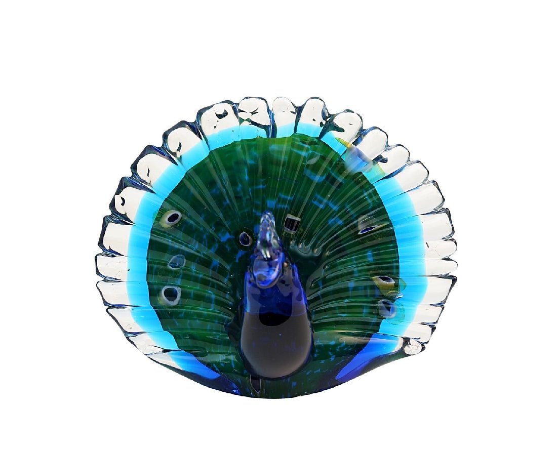 Rikaro Peacock Art Glass Sculpture 