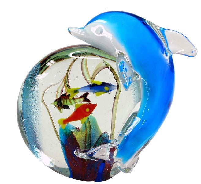 Rikaro Dolphin & The Reef Art Glass Sculpture 