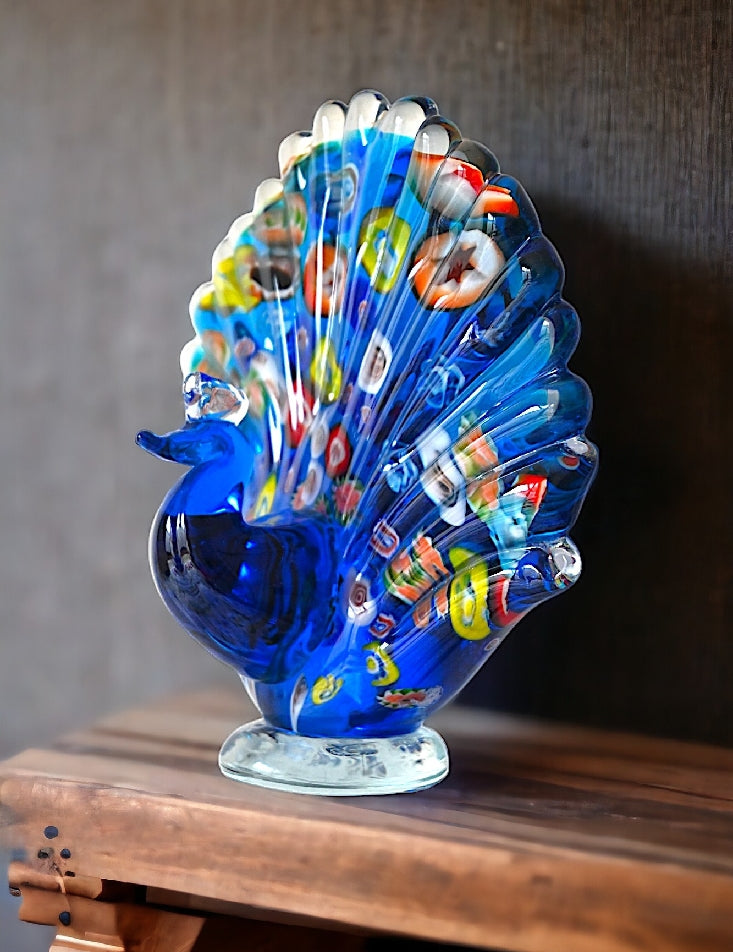 Rikaro Multicoloured Peacock Art Glass Sculpture 
