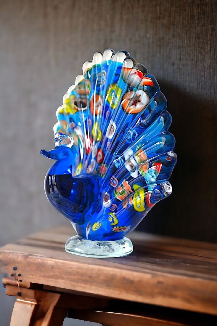 Rikaro Multicoloured Peacock Art Glass Sculpture 