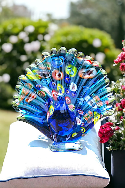 Rikaro Multicoloured Peacock Art Glass Sculpture 