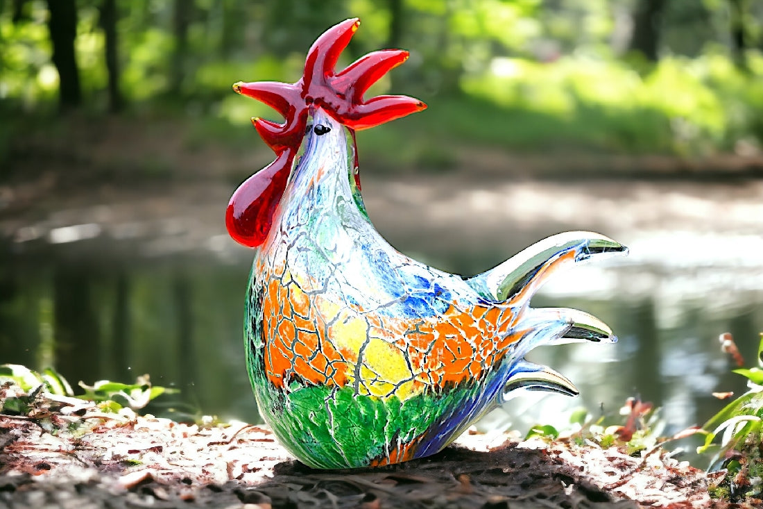 Rikaro Multicoloured Rooster Art Glass Sculpture 