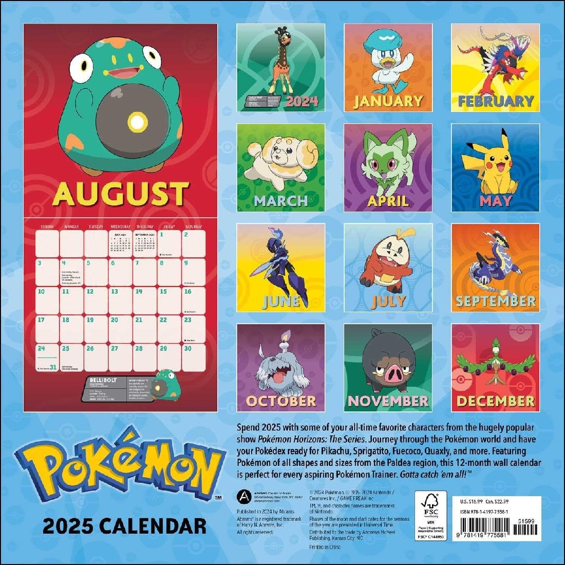 2025 12 Month Pokemon Wall Callendar