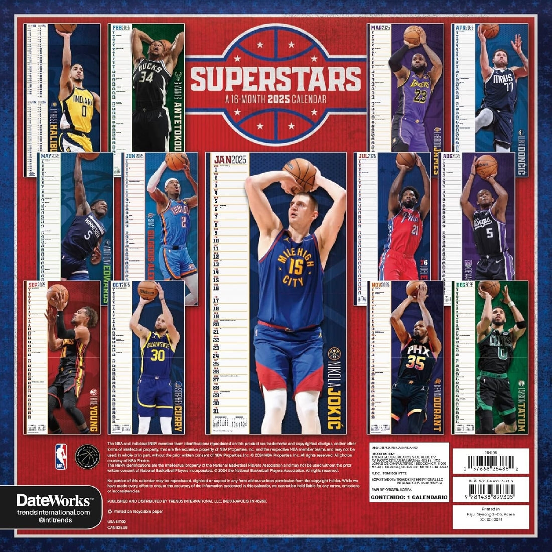 2025 16 Month Superstars Wall Calendar