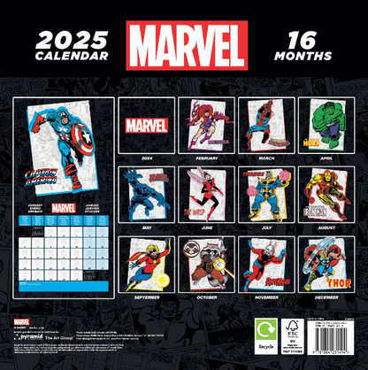 2025 16 Month Marvel Comic Wall Calendar