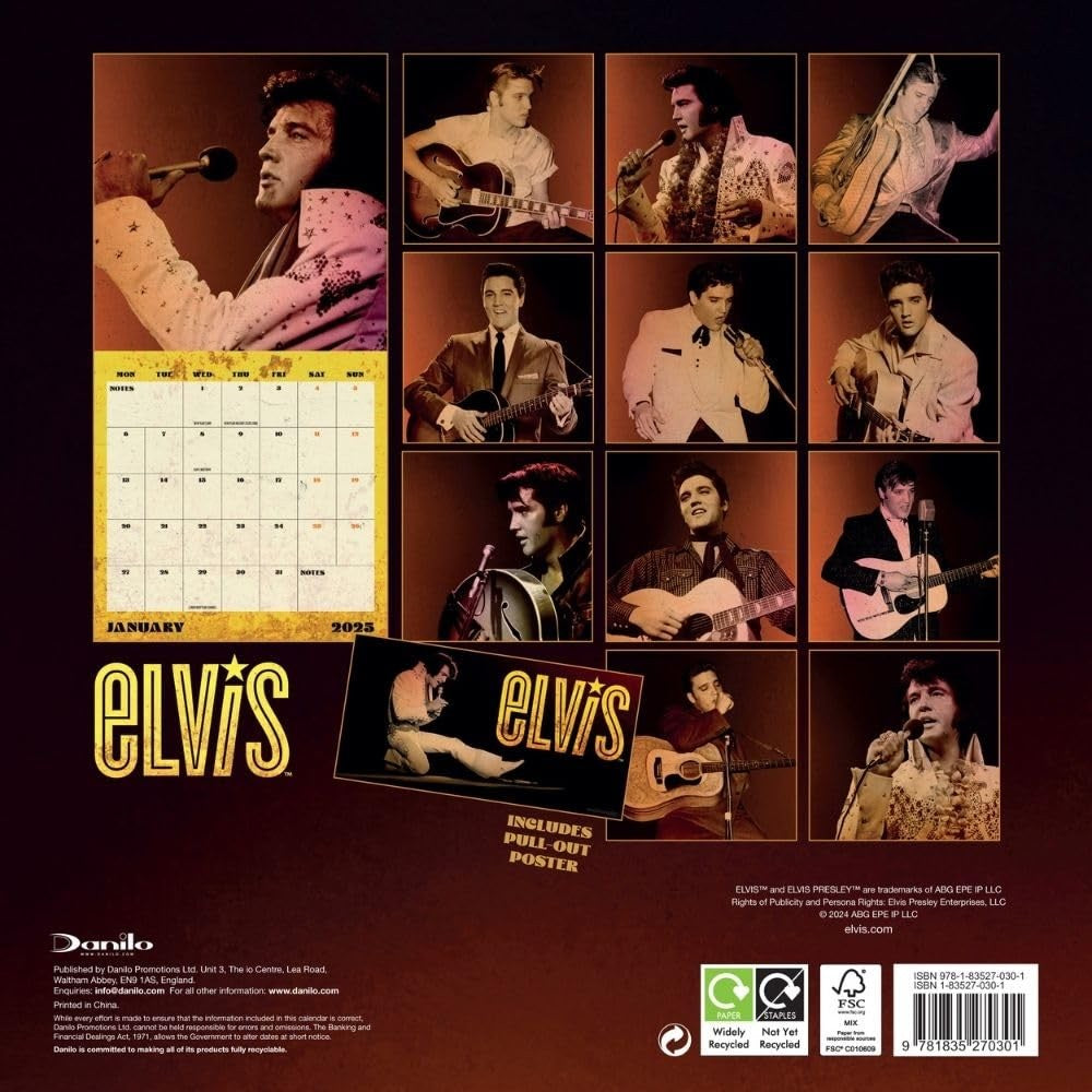 2025 12 Month Elvis Wall Calendar