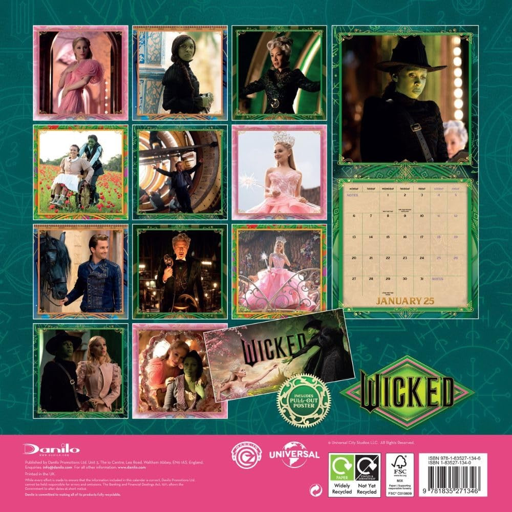 2025 12 Month Wicked Movie Wall Calendar