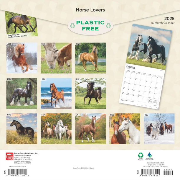 2025 16 Month Horse Lovers Wall Calendar