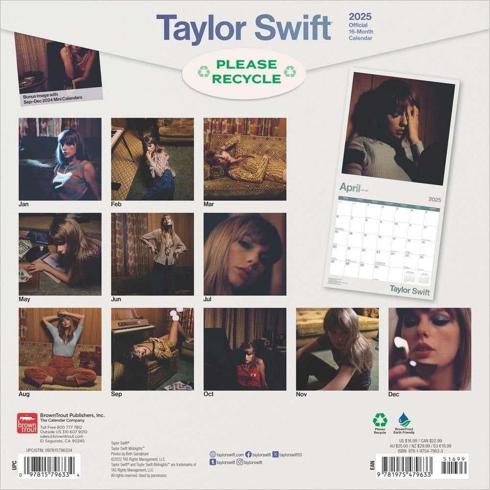 2025 16 Month Taylor Swift Wall Calendar