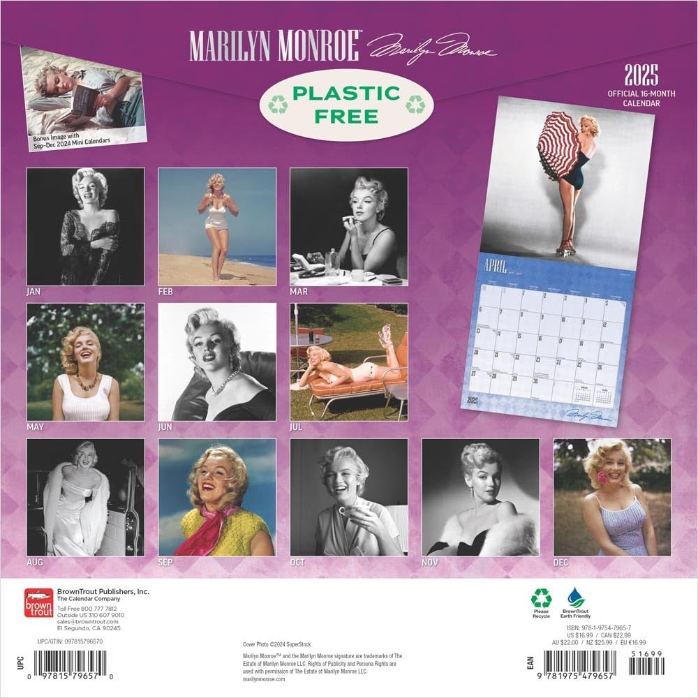 2025 16 Month Marilyn Monroe Wall Calendar