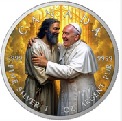 POPE FRANCIS WELCOME HOME 2025 CANADA 1OZ SILVER $5 COLOURED COIN