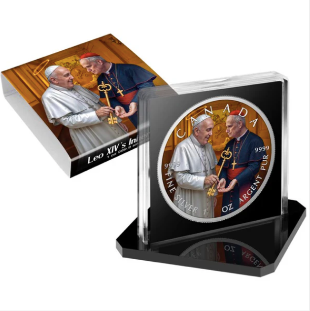 LEO XIV INHERITANCE COMMEMORATIVE COIN 2025 CANADA 1OZ SILVER $5 COLOURED COIN