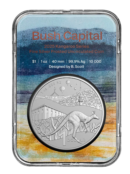 KANGAROO SERIES – BUSH CAPITAL 2025 $1 1OZ FINE SILVER FROSTED UNCIRCULATED COIN