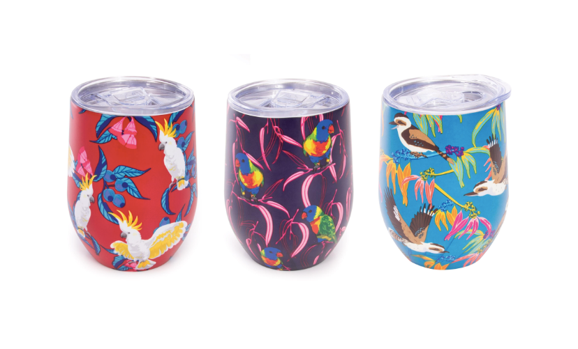 Wine Tumbler Double Walled Stainless Birds Asstd