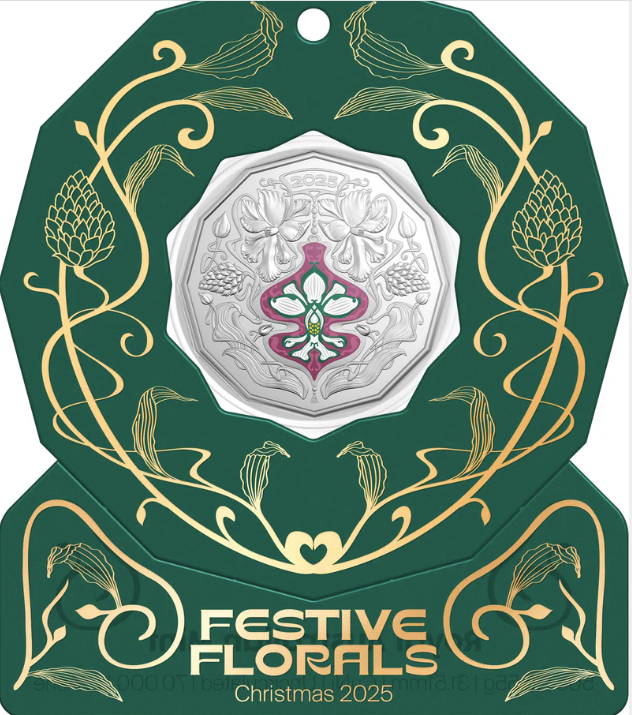 Christmas Festive Florals 2025 Coloured 50c Uncirculated Coin Green