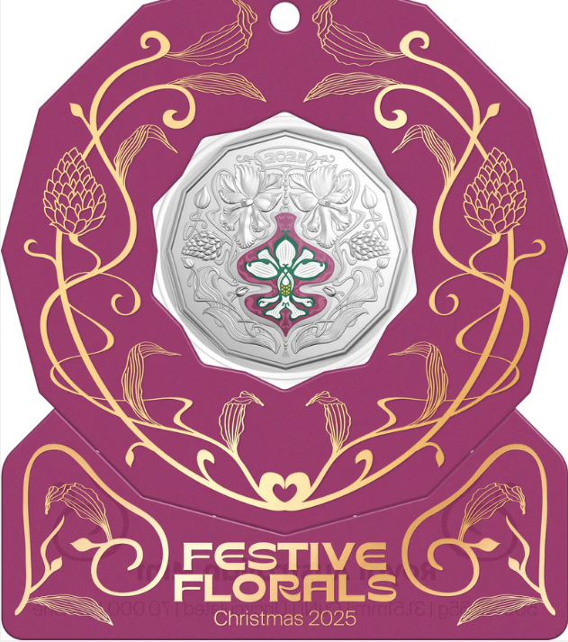 Christmas Festive Florals 2025 Coloured 50c Uncirculated Coin Purple
