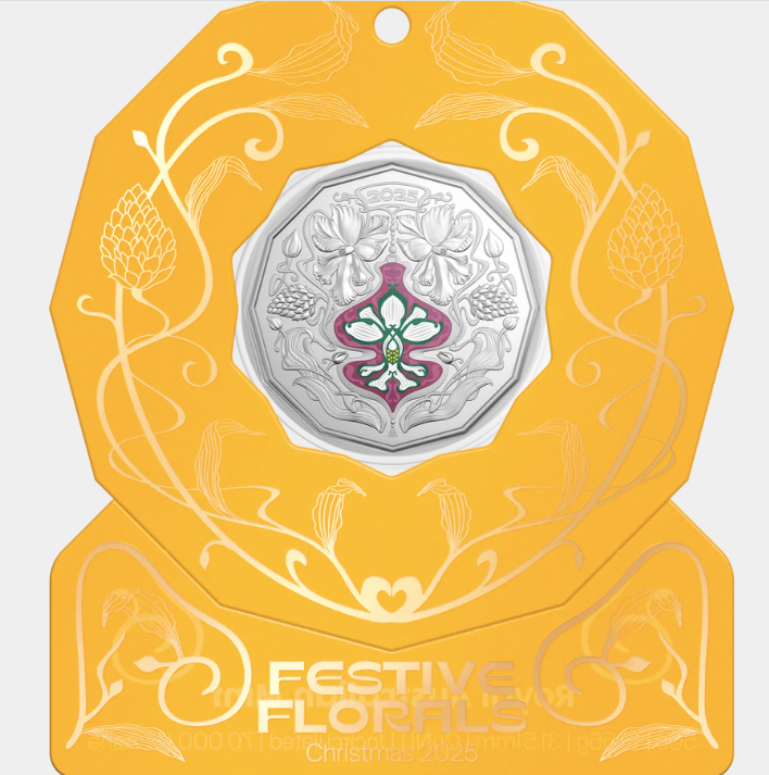 Christmas Festive Florals 2025 Coloured 50c Uncirculated Coin Gold